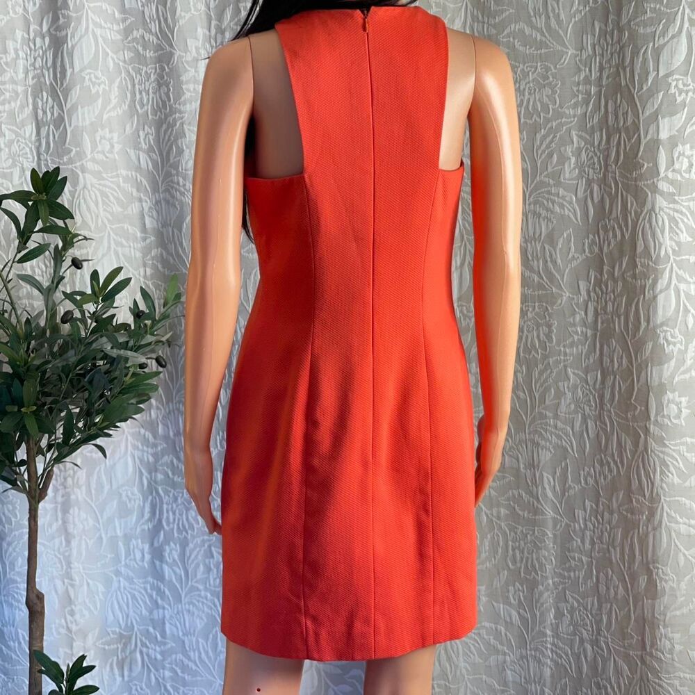Vintage 80s Linda Segal Orange Mini Dress w/ Gold Ankh Ring Halter Straps Size 6 - Picture 5 of 8